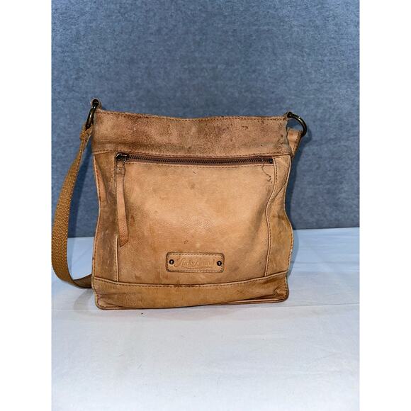 LUCKY BRAND Tan Leather Crossbody Studded Adjustable strap Boho Western Festival - Picture 4 of 14